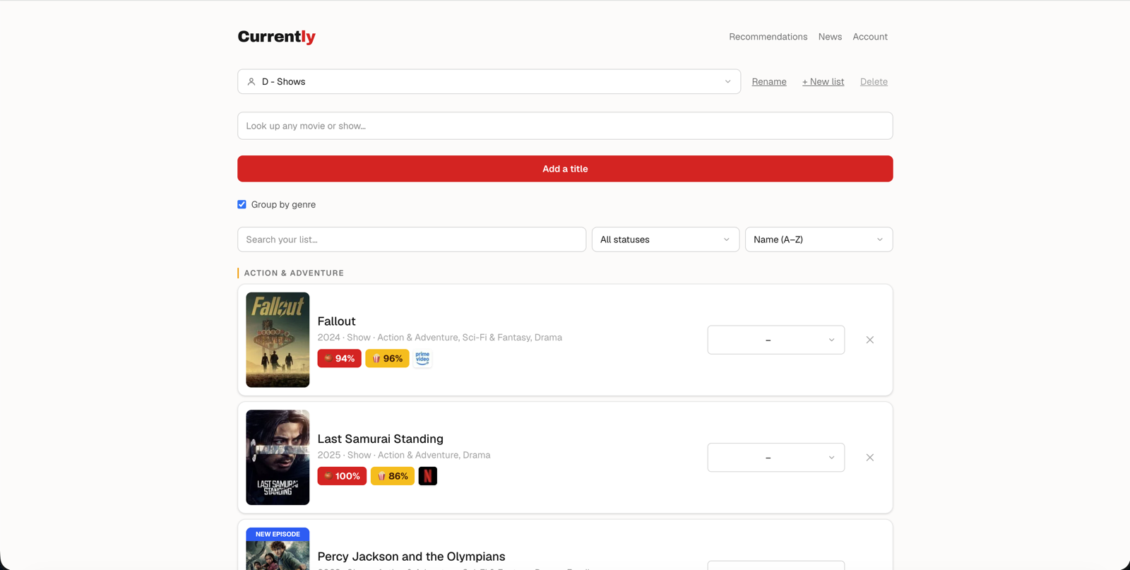 Currently watching-now dashboard and news feed